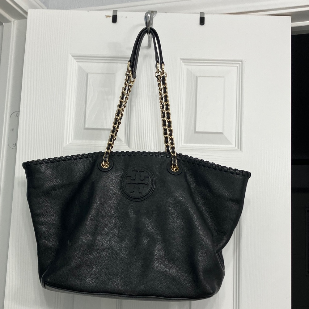 Tory Burch Black Tote with Gold Chain